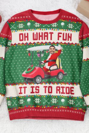 Oh What Fun It Is To Ride - Golfing Christmas Team - Personalized Photo Ugly Sweater