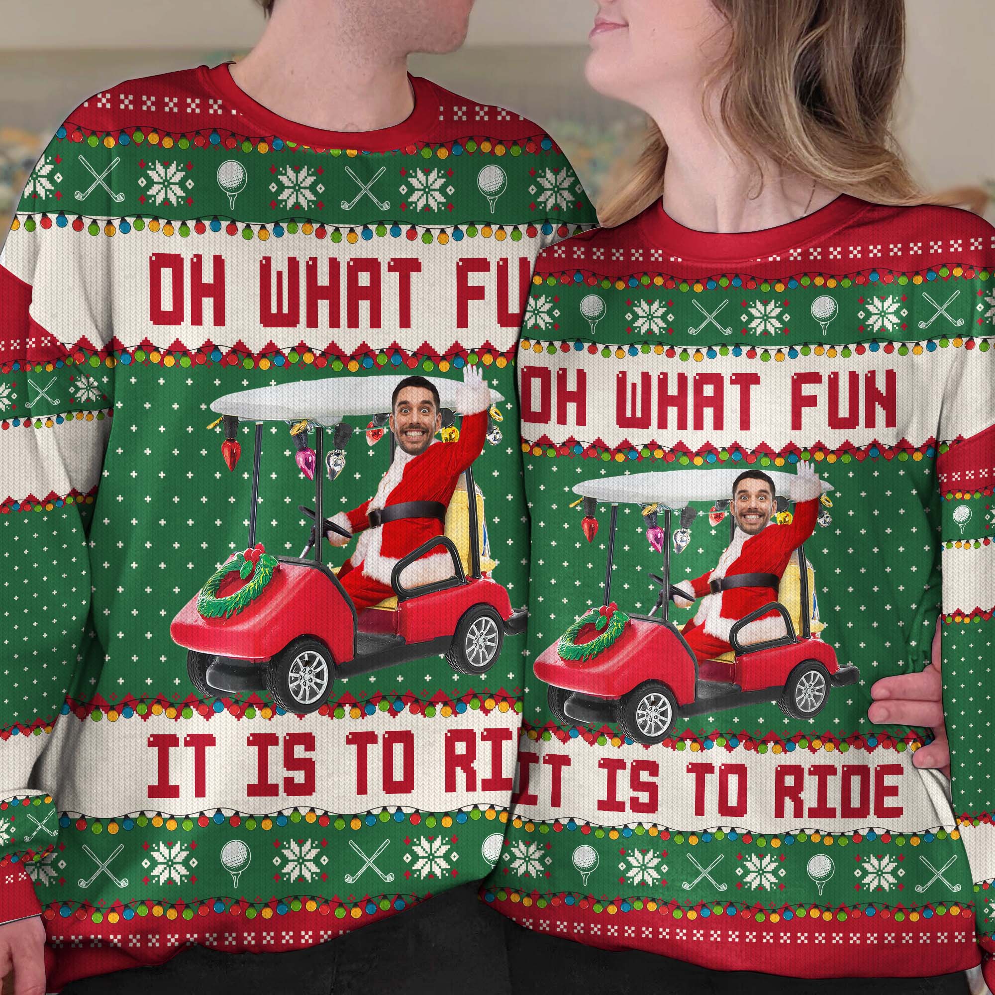 Oh What Fun It Is To Ride - Golfing Christmas Team - Personalized Photo Ugly Sweater - Image 5
