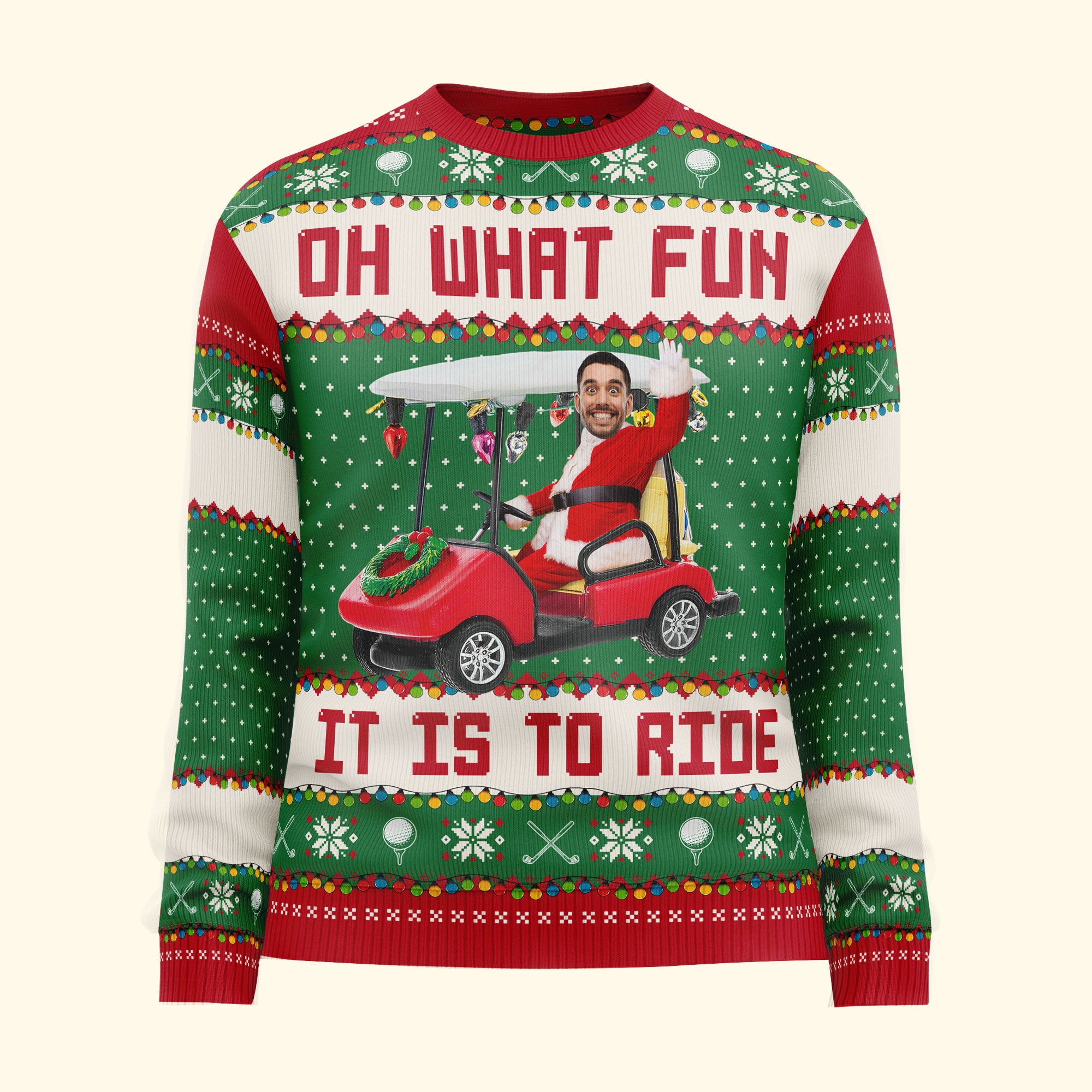 Oh What Fun It Is To Ride - Golfing Christmas Team - Personalized Photo Ugly Sweater - Image 6