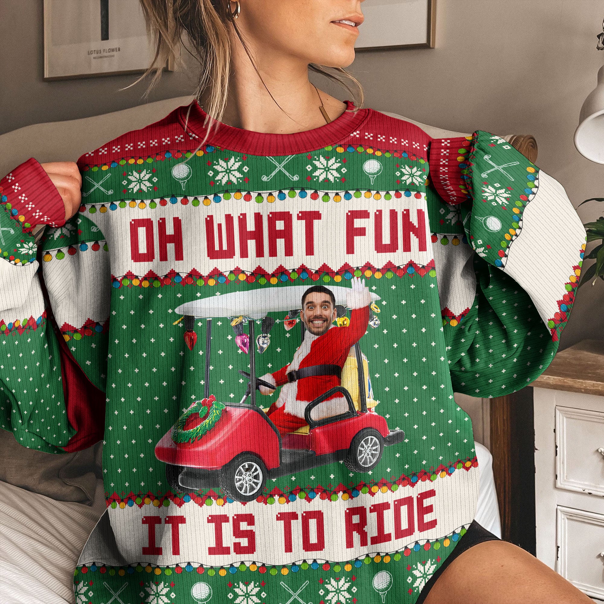 Oh What Fun It Is To Ride - Golfing Christmas Team - Personalized Photo Ugly Sweater - Image 7