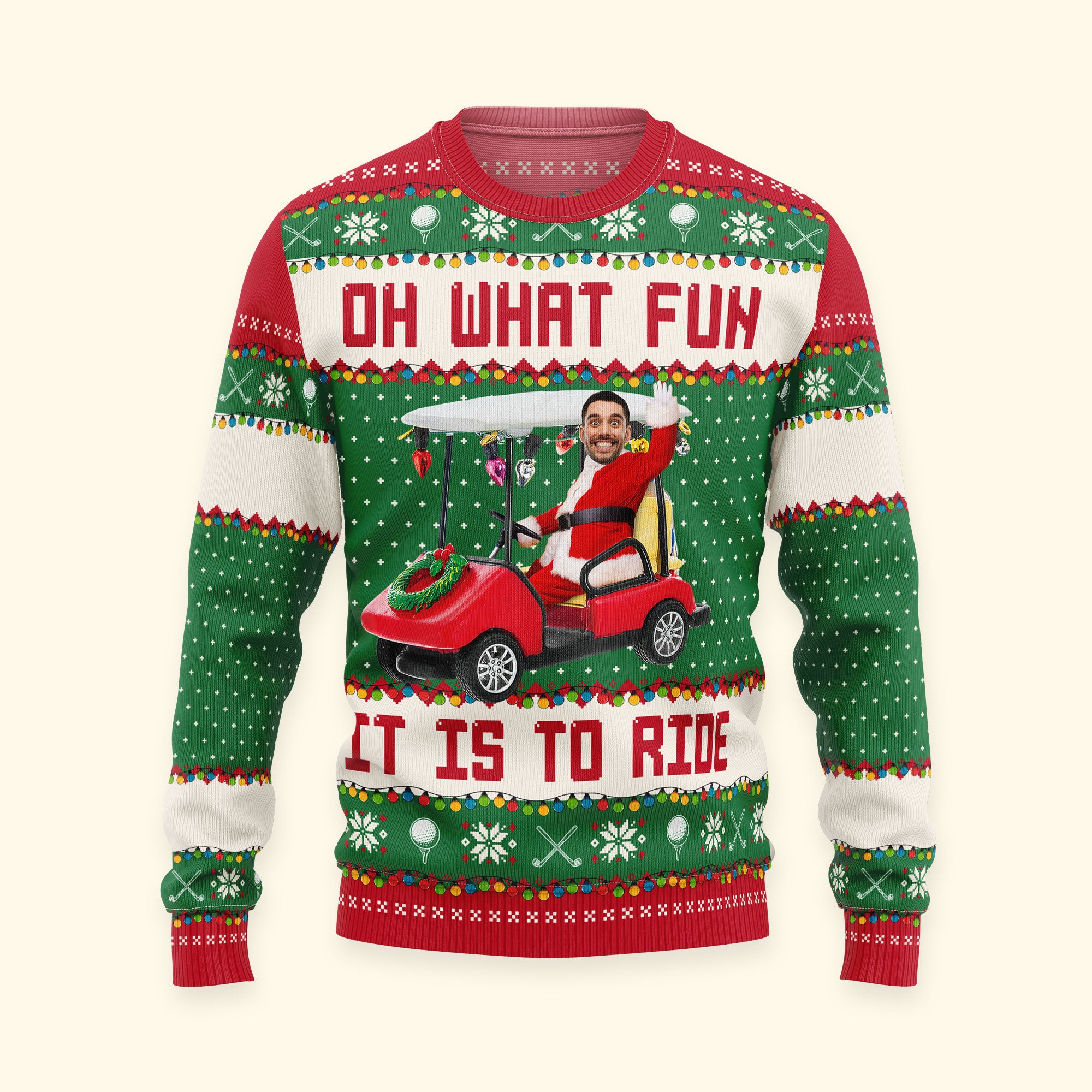 Oh What Fun It Is To Ride - Golfing Christmas Team - Personalized Photo Ugly Sweater - Image 8