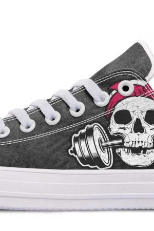 Pink Ribbon Lady Skull Lowtop Fashion Sneakers
