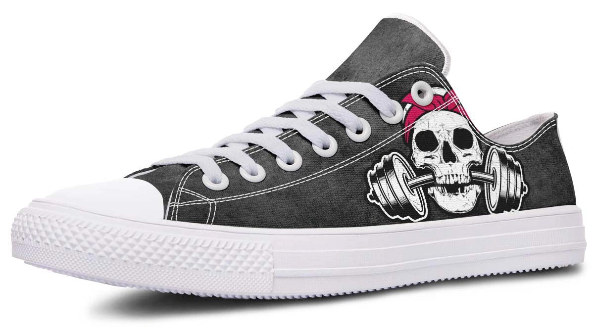 Pink Ribbon Lady Skull Lowtop Fashion Sneakers - Image 2