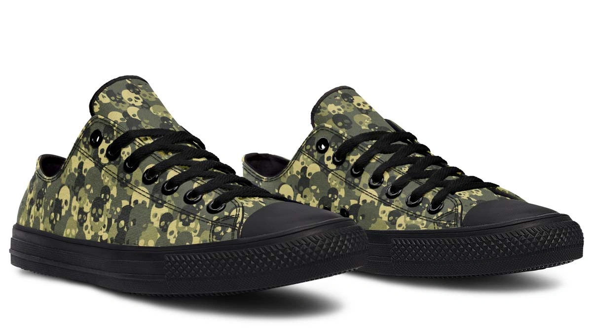 Camo Skull Pattern Black Low-Top Sneakers - Edgy Urban Streetwear - Image 3