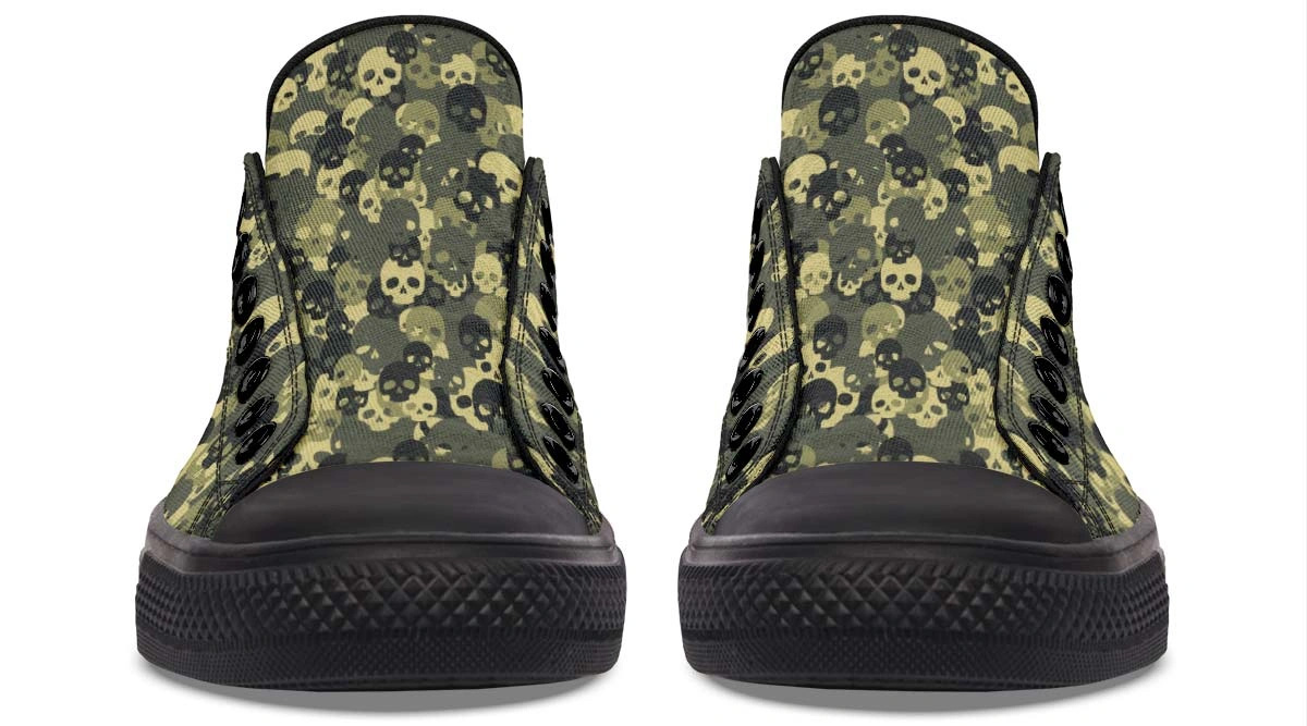 Camo Skull Pattern Black Low-Top Sneakers - Edgy Urban Streetwear - Image 5