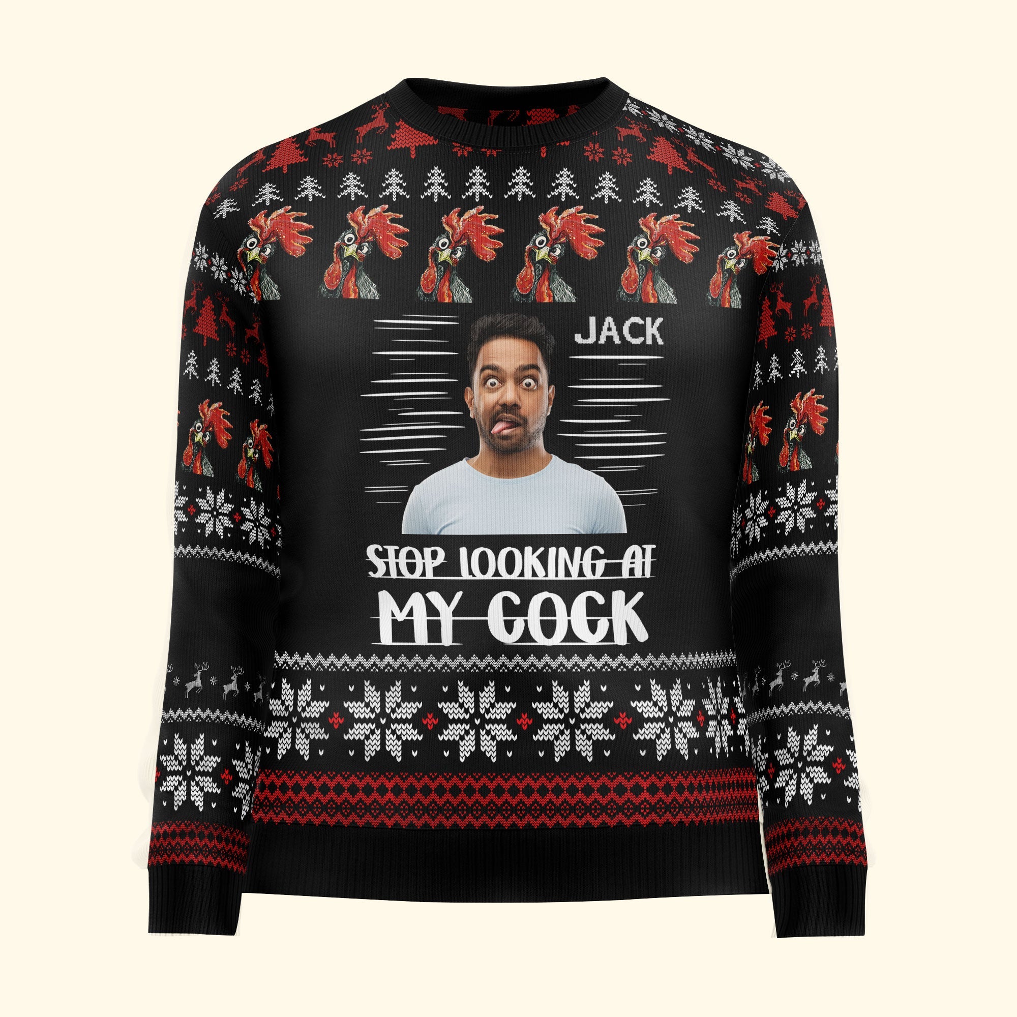 Stop Looking At My Cock - Personalized Photo Ugly Sweater - Image 4