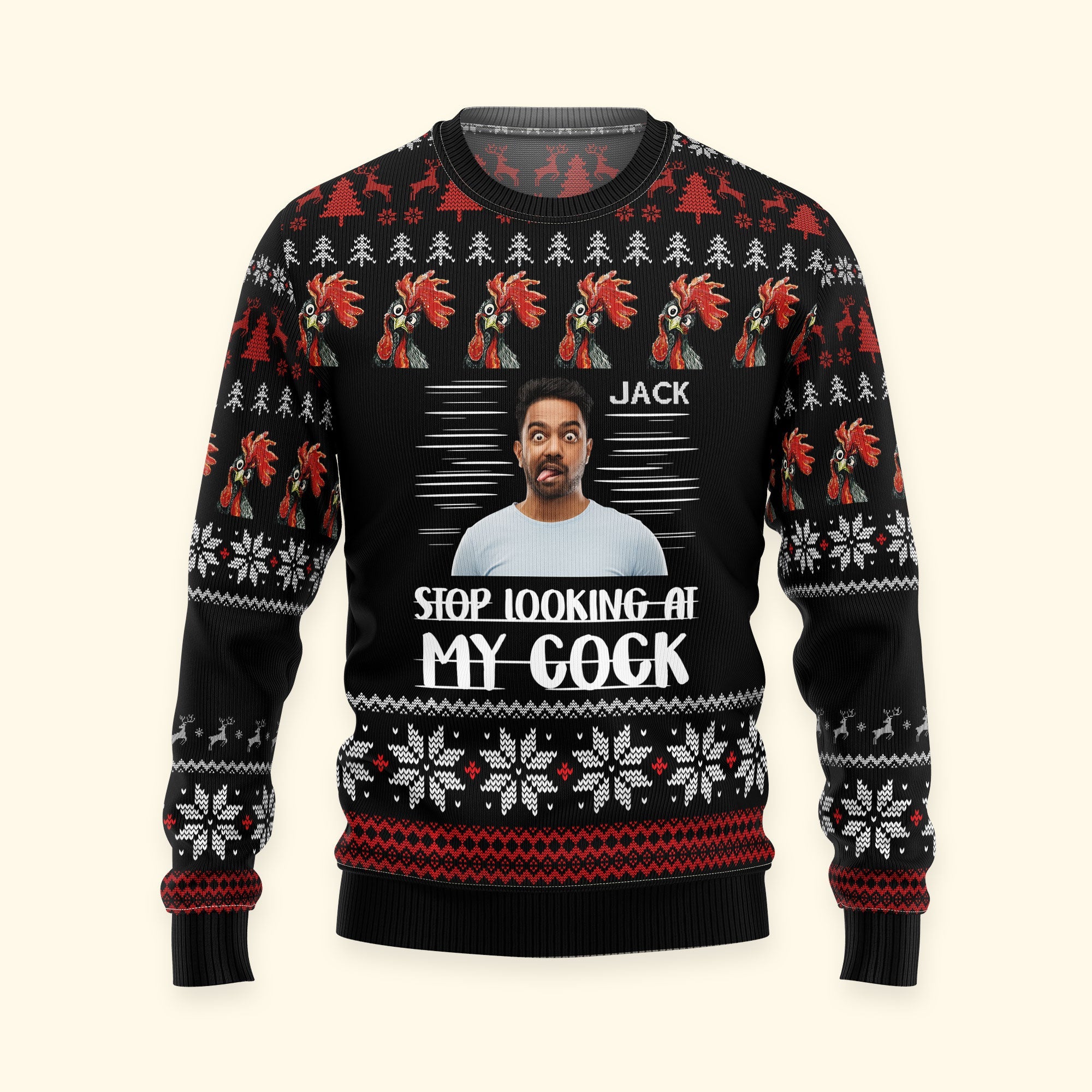Stop Looking At My Cock - Personalized Photo Ugly Sweater - Image 5