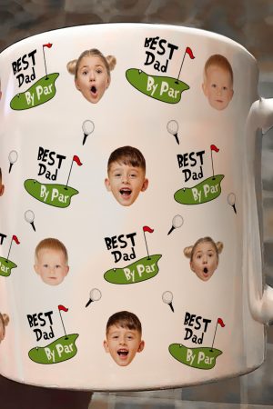 Best Dad By Par Funny Mug Golf Dad Custom Kid Face - Personalized Mug