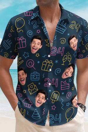 Birthday Neon Party Custom Face Funny Birthday Gift - Custom Photo Hawaiian Shirts