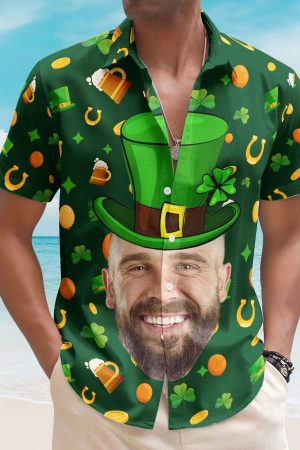 Custom Face Funny Happy St Patrick's Day - Custom Photo Hawaiian Shirts