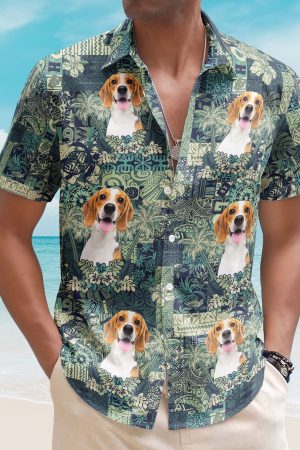 Custom Pet Funny Photo With Hibiscus And Palm Tree Pattern - Custom Photo Hawaiian Shirts