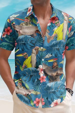 Custom Photo Fishing Bass Fish For Men, Husband - Custom Photo Hawaiian Shirt