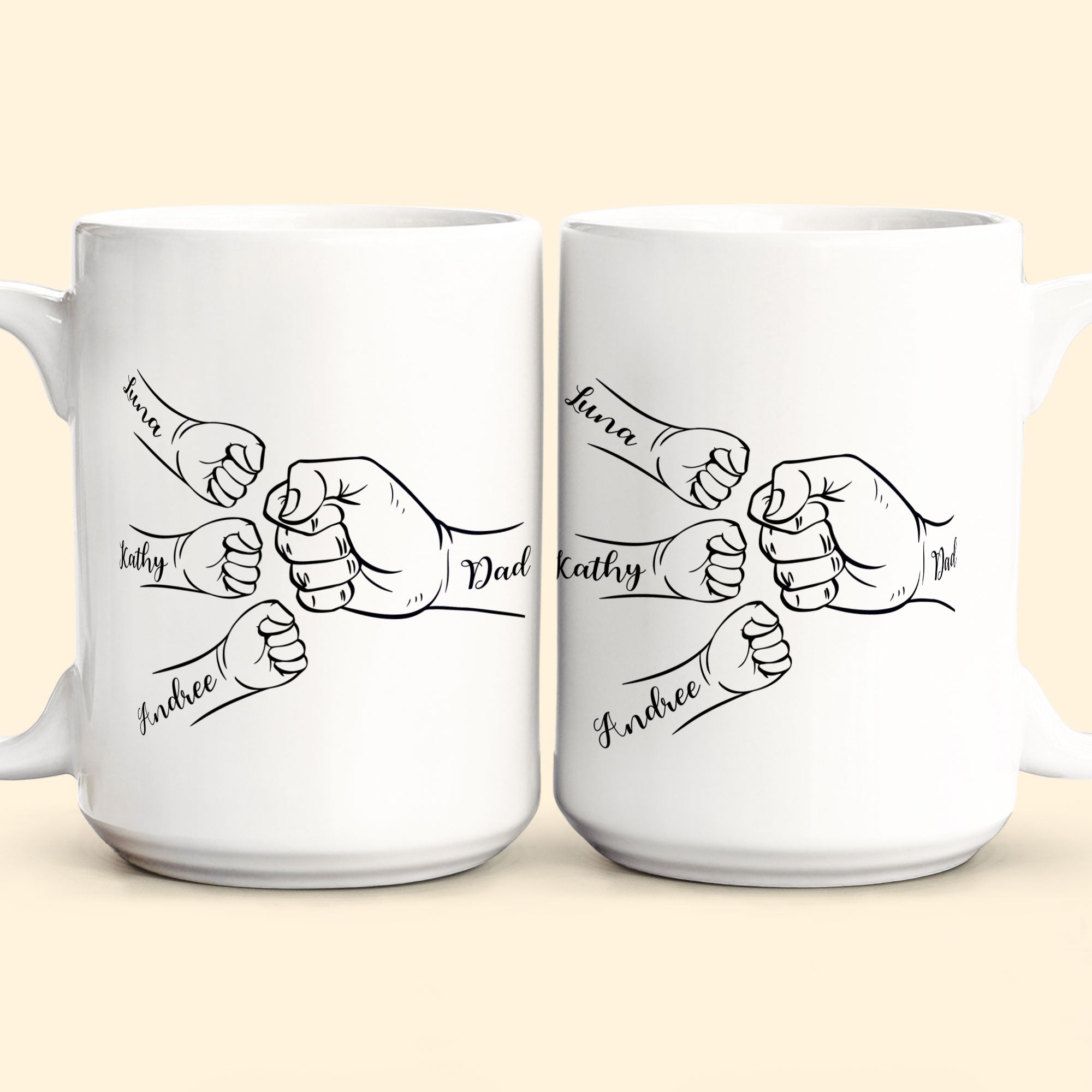 Dad Hand Bumps Custom Kids' Names - Personalized Mug - Image 2