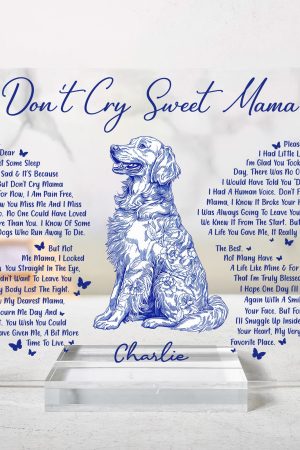 Don't Cry Sweet Mama Dog Memorial Toile De Jouy - Personalized Acrylic Plaque